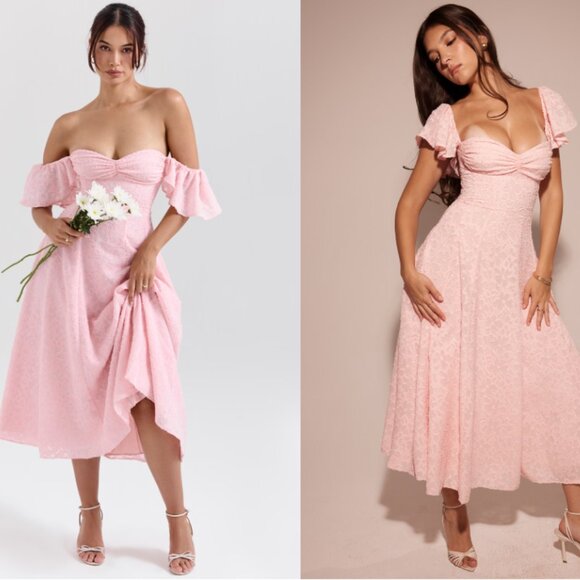 House of CB Dresses & Skirts - HOUSE OF CB 'Emma' Perfectly Pink Floral Jacquard Midi Dress NWOT